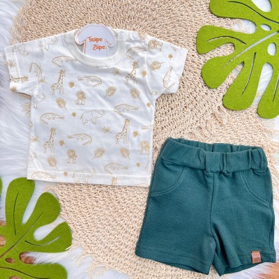 Conj. Camiseta Savana e Bermuda Canelada - Off White